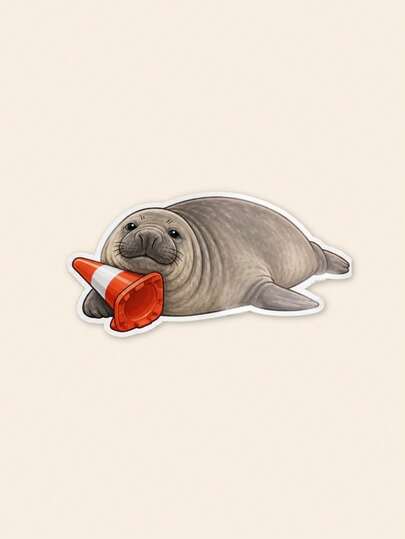 1pc Viral "Neil The Seal" Sticker, Cute Australian Animal Vinyl Decal With Traffic Cone For Water Bottle & Laptop, Funny Pet Meme Merch