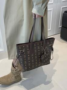 Large Capacity Commuter Fashion Shoulder Tote Bag, Internet Celebrity Style, Outdoor, Ins, Back To School, Mori Style, French Style - Coffee - View 7