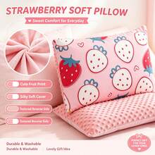 Pillow 1pc Washable Kids Nap Pillow, Double Sided Design With Cotton & Dotted Velvet Cover, Removable Pillow Insert - Strawberry Cake Bunny - View 4