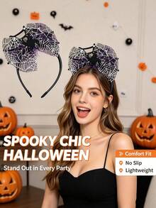 1pc Women's Halloween Spider Web Bow Headband, Party Costume Headpiece - Multicolor - View 4