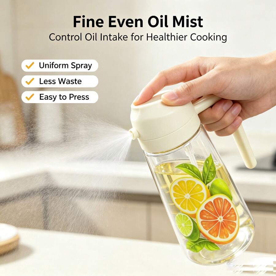1pc Large Capacity Kitchen Oil Spray Bottle, Home Oil Storage Container, Air Fryer Accessory, Multi-Purpose Seasoning Dispenser; Can Hold Olive Oil, Vinegar, Soy Sauce And Other Liquids, Dual-Use, Leak-Proof And Easy To Clean, Combines Oil Spray And Oil Storage Functions. Perfect Gift For Wife, Mother On Holidays, Random Style And Color