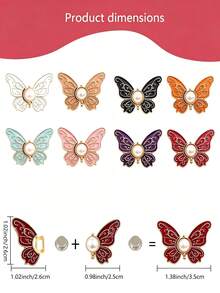 1 Set Waist Tightener, Detachable Butterfly Clip Jeans Button, Suitable For Loose Jeans, Adjustable Waist Buckle Set, No Sewing And Tools Needed, Decorative Butterfly Waist Buckle, Jeans Button Pin - Multi-color - View 3