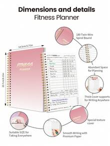 1pc Fitness Planner Notebook With Workout Sets, Cardio, Water & Progress Tracking Pages, Office Desk Accessories Office Supplies For Gym Planning, Halloween Gifts - A - View 3