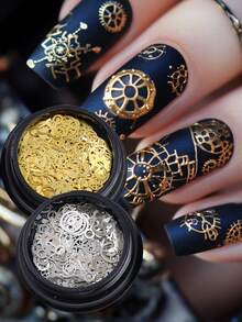 1/3 Box Gold & Silver Steampunk Gear Clock Wheel Metal Rivet Decor, Vintage Mechanical Nail Art Decoration Accessories, Suitable For DIY Nail Art, Jewelry Decoration And Nail Design - Multicolor - View 2