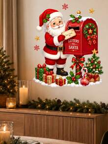 1pc Christmas Santa Snowman Letter To Santa Mailbox Wall Sticker, Cute Holiday Mailbox Scene Wall Decal With Santa Claus Snowman Christmas Tree Gift Box Design, Self-Adhesive PVC Removable Waterproof Wall Decor Sticker For Christmas Home Decoration - Christmas Wall Decals - View 9