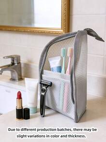 Portable Waterproof Travel Toiletry Bag, Mesh Bathroom Shower Storage Bag, Toothbrush Toothpaste Storage Bag, Makeup Brush Organizer Bag, Zipper Mesh Large Capacity Makeup Bag, Shaving Set Storage Bag, Unisex - Multicolor - View 5