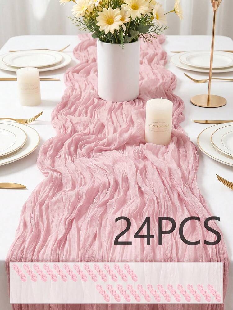 24/16/10/6/1pc Cheesecloth Table Runner - 10ft Champagne Boho Gauze Cheese Cloth Table Runners For Baby Shower Decoration Wedding Party Summer Garden Farmhouse - Multicolor - View 205