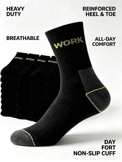 5/10/20/30 Pairs Men's WORK Workwear Mid-Calf Socks, Thick Wear-Resistant Socks, Sweat-Absorbent Long Socks