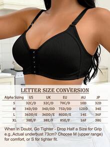 2pcs Multi-Color Front Closure Women's Bra With Adjustable Straps, Full Coverage Wireless Bra, Ribbed Design With Padding, Designed For C-E Cup - Multicolor - View 7