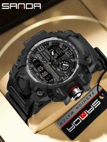 SANDA 3133 Men's Digital Analog Sports Watch 50M Waterproof Multifunction Chronograph Alarm Luminous Silicone Strap Outdoor Watch - One Size - View 3