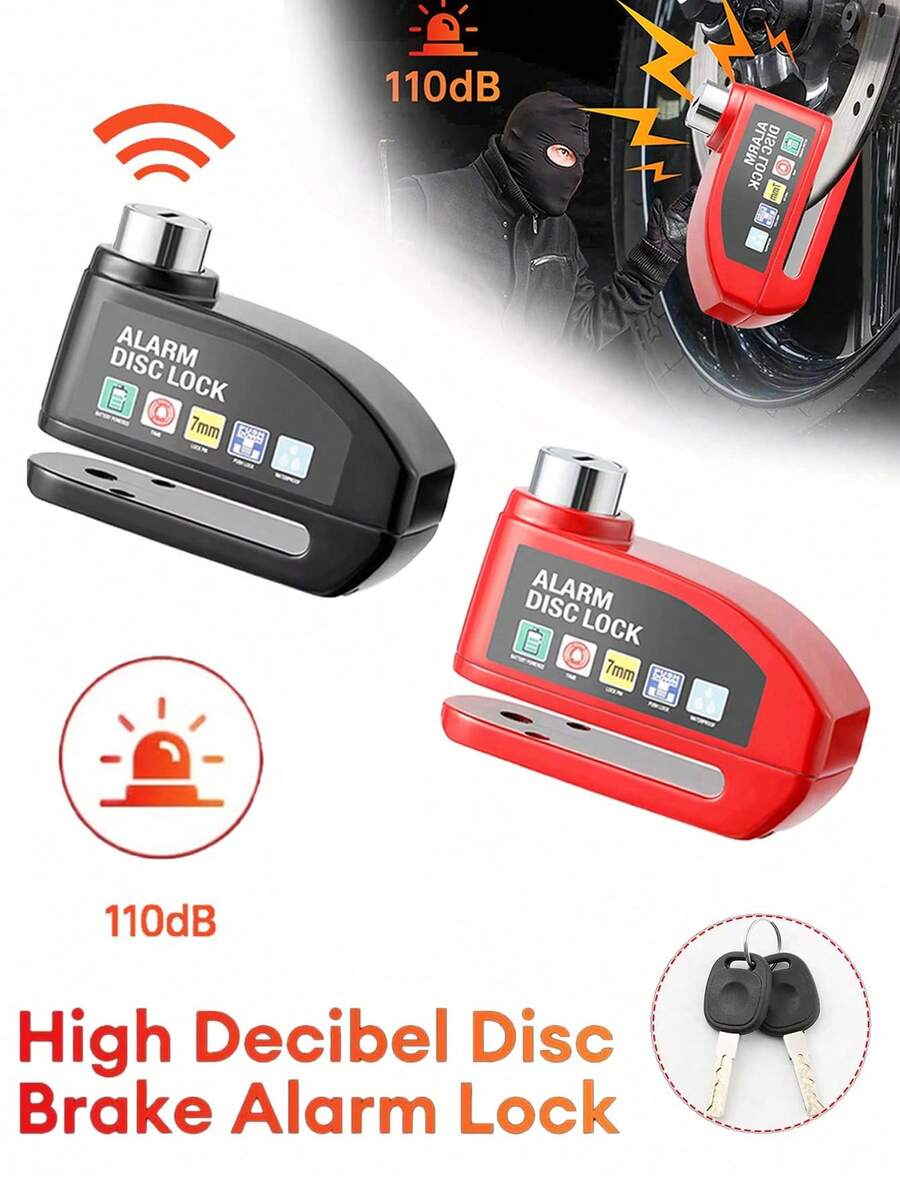 Cycling Motorcycle Wheel Disc Brake Lock Moto Anti-Theft Lock 110dB Loud Electronic Alarm Disc Lock For Motorcycle,Bicycle, Electric Bike, Essential Anti-Theft Riding Equipment - Multicolor - View 1