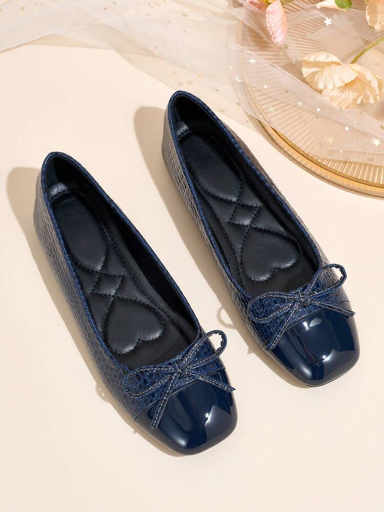 HFSHUNXY Flatjoy 2026 Elegant Fashion Women's Square Toe Flat Shoes, Navy Blue Shoes, Comfortable Slip-On, Color Block Bow Ballet Flats, Suitable For Valentine's Day, Outdoor Casual Street Shopping Dating Versatile - Navy Blue - View 12