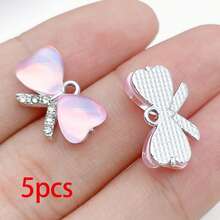5/20pcs Silvery Plated Pink Rhinestone Charms Ballerina Fairy Butterfly Bear Moon Star Bow Shell Pendant For DIY Necklace Earring Jewelry Making - Pink - View 15