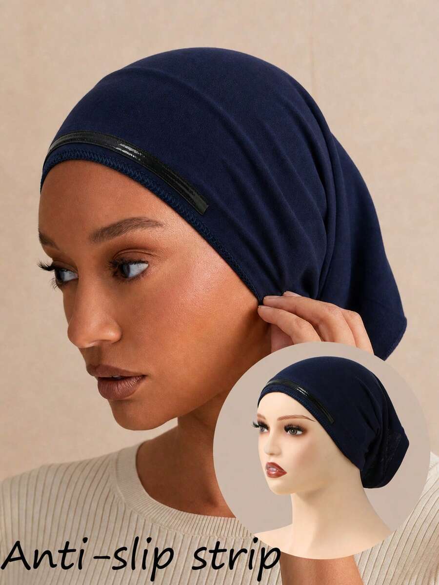 1PC Women's Solid Color Non-Slip Pullover Cap, Comfortable Skin-Friendly Base Cap, Breathable Headscarf Liner For Long Wear, Muslim Hijab Inner Cap, Suitable For Daily Use