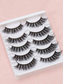 Soft Fluffy Thin Long Full Strip False Eyelashes, 5 Pairs Graduated Length False Eyelashes, Lightweight Flexible Lash Stem, Gentle Reusable, Create Natural Extended Voluminous Eye Makeup Effect - Black - View 5