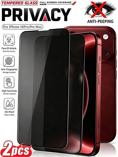 2 Packs Silk-Printed Privacy Tempered Glass Screen Protector, Easy Installation, Anti-Scratch Premium Material, High-Quality Privacy Film, Phone Accessory, Compatible With IPhone 18 Pro Max / 18 Pro / 18 / 17 Pro Max / 17 Pro / 16 / 15 / 14 / 13