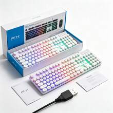 Wired USB Gaming Keyboard with 7-Color RGB Backlight, Retro Round Silicone Keys Removable, Vintage Punk Design for Office and Gaming - Beis - Ver 7