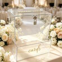 Lockable Transparent Acrylic Wedding Card Box With Card Slot, Decorated With Gold "Cards" Lettering, Envelope Gift Storage Box For Wedding, Bridal Shower, Birthday, Graduation Party Tabletop Decor - 1PC - View 5
