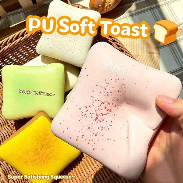 Juguete Squishy de Tostada de PU Húmedo y Pegajoso, Bola de Estrés Elástica de Rebote Lento, Juguete Sensorial de Escritorio para Alivio de Ansiedad y Liberación de Estrés para Trabajadores de Oficina