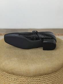 Women's Colorblock Handmade Low Heel Slip-On Shoes, Super Soft Leather Shoes With Chunky Heel, Comfortable All-Season Footwear - Black - View 6