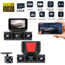 WiFi High Definition 4 Lens Panoramic Dash Cam, Low Light Night Vision, 360° Panoramic Recording, 4 Camera Recording, Collision Sensor, Equipped With 64GB Loop Recording, Phone Interconnection, Battery Capacity 150mAh - 4-channel Dash Cam - View 1