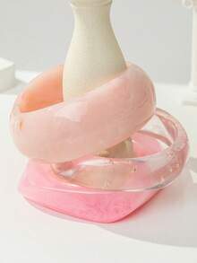 1pc Pink Fresh Geometric Asymmetrical Resin Bracelet, High-End Fashion Ins Style Bangle For Women - Pink - View 1
