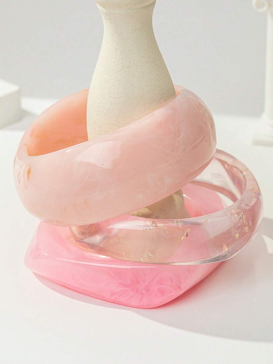 1pc Pink Fresh Geometric Asymmetrical Resin Bracelet, High-End Fashion Ins Style Bangle For Women - Pink - View 1