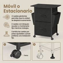 VASAGLE 2-Drawer File Cabinet, Mobile Printer Stand - Black - View 6