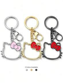 Gantungan Kunci Hello Kitty Sanrio untuk Pembuatan Perhiasan, Gantungan Kunci Kepala Kucing Paduan Logam dengan Pita, Gantungan Kunci Logam Lucu untuk Wanita, Aksesoris Tas Dompet Ransel - Pesona - View 5