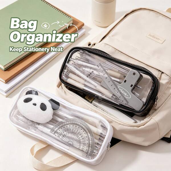 Juego de 2 estuches de lápices transparentes de verano, bolsa de almacenamiento de maquillaje impermeable de PVC con cremallera, perfecto para verano, regreso a la escuela, Día del Maestro, graduación, cumpleaños, pasillo