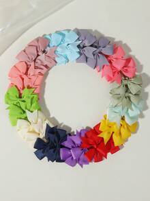 40pcs Ribbed Satin Bow Hair Clips, Multi-Color Solid Side Bang Clips, Minimalist Daily Versatile Hair Accessories For Organizing Loose Hair And Bangs - Mixed color - View 9