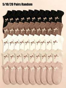 5/10/20 pares de calcetines aleatorios para mujer, calcetines de tobillo con detalle de lazo lindo, accesorios casuales diarios para otoño y regalos de vuelta a la escuela para mujeres - Multicolor - Ver 2