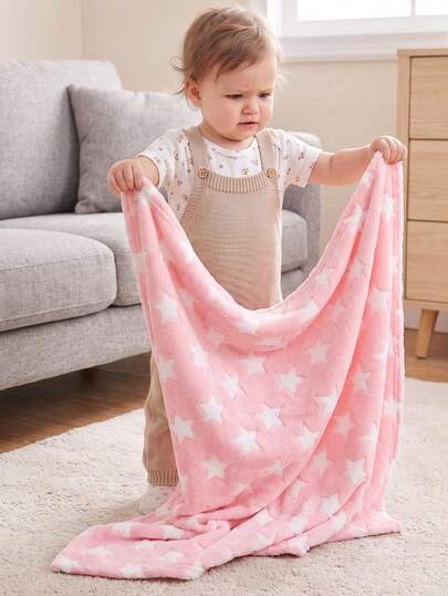 momscare 1pc Star Pattern Plush Swaddle Blanket, Soft Baby Bath Towel, Stroller Cover Blanket, Sweet Warm Gift For Every Boy And Girl, Suitable For Home And Travel Use, Valentine's Day Gift
