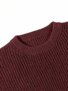 Lightweight Casual Textured Knit Sweater, Minimalist Design, Loose Fit Crew Neck Pullover For Unisex, Suitable For Autumn/Winter - Brown - View 4