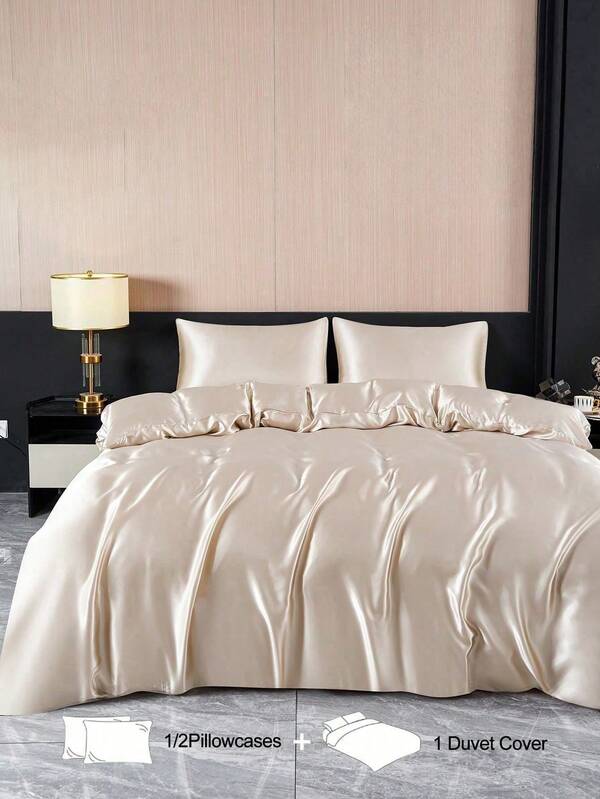 2/3pcs Set Luxury Satin Duvet Cover Bedding Set, Soft & Breathable, Wrinkle-Resistant, Promotes Better Sleep, Elegant Hotel Style, Gift For Parents & Friends, Includes Duvet Cover*1, Pillowcase*1/2, Available In Super King, King, Queen, Twin Size, Satin Bedding Set, Dorm Bedding, Back To School Bedding