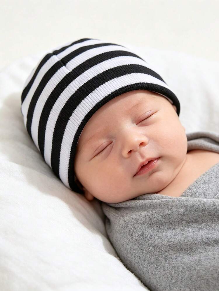 3pcs/Set Baby Hospital Beanie Hat Newborn Knitted Hat Random Color 0-3 Months Infant Round Warm Head Protection Accessory Daily Use - Multicolor - View 3