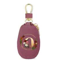 Floral Wreath Letter A-Z Car Key Holder, Mini Car Key Storage Bag, PU Leather Keychain Wallet, Zipper Pouch, Car Key Organizer, Car Keychain, Unisex Gift - Multicolor - View 61