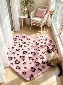1pc Heart-Shaped Pink Leopard Print Faux Fur Rug, Love & Healing Bedroom Decor, Small Rug, Carpet, Home Decor, Living Room Rug, Living Room Small Rug, Bedroom Rug, Living Room Home Decor, Outdoor Rug, Washable Rug - Multicolor 5 - View 5