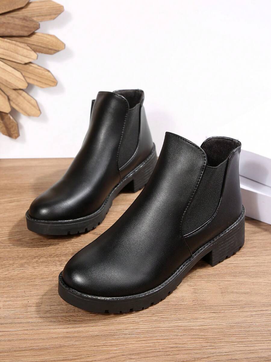 Women's Fashion Combat Boots, Round Toe Chelsea Boots Plain Office - Black - View 1