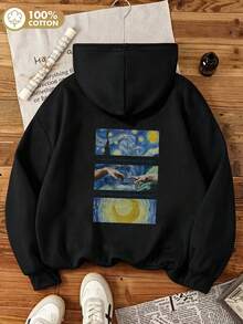 Oversized Women's Sweatshirt For Autumn/Winter, Long-Sleeve Hoodie With Pockets, Casual Top, Y2K Style, Daily Letter Graphic Print, Unisex Black - Black - View 3