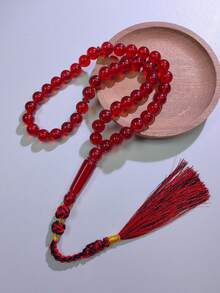 Muslim Prayer Beads Tasbih, Transparent Red Glossy Beads With Tassel, Handmade Islamic Religious Item Misbaha Decor, Suitable As Gift - Multicolor - View 5