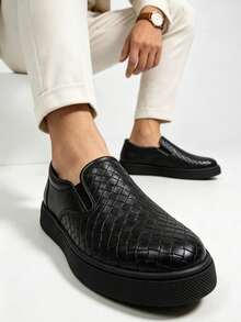 Men Leather Casual Shoes Breathable Loafers Men Sneakers New Male Comfortable Leather Flat Footwear Sneakers Men Shoes - Black - View 4