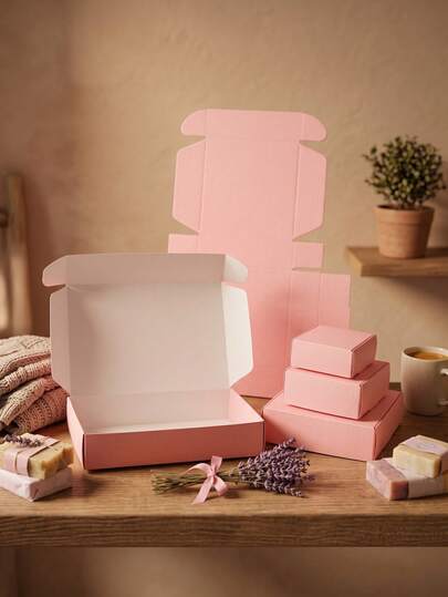 Juego de 20 cajas de regalo de cartón mini | Cajas de embalaje pequeñas de papel kraft estético, blanco, negro y rosa | Cajas de jabón y porciones de papel plegables, adecuadas para recuerdos de fiesta | Suministros para pequeños negocios DIY, cajas, embalaje