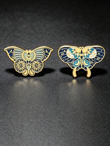 5/6/10/12/20/24pcs/Set Random Style Butterfly Enamel Badge Set Cute Enamel Backpack Badge Butterfly Brooch Round Collar Badge Steampunk Style Women's Badge Jewelry (Color/Style Random) - Butterfly - View 3