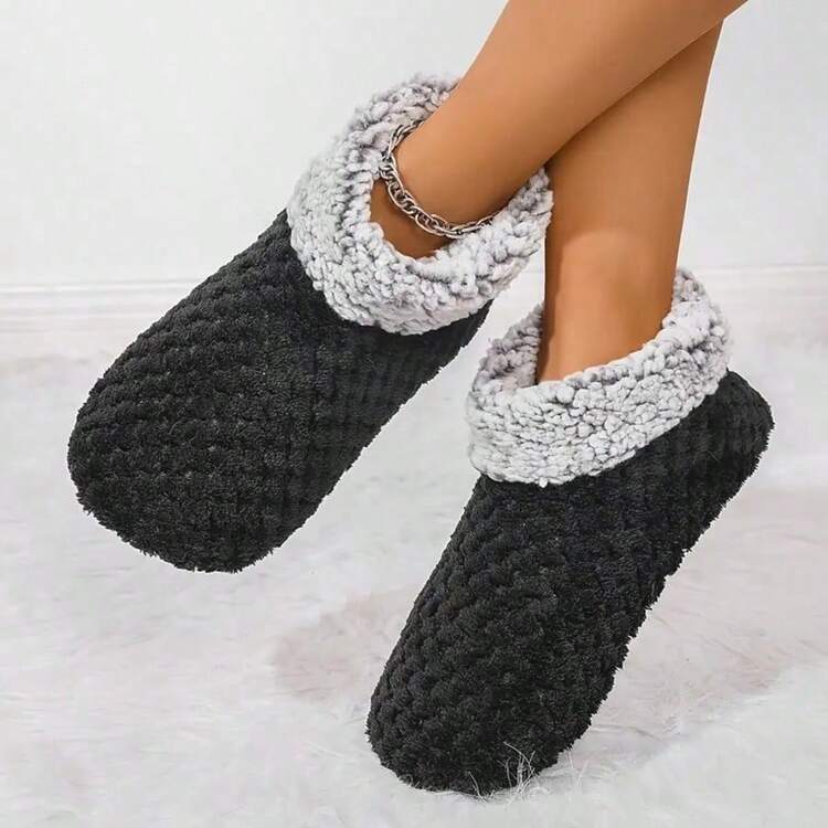 Women's Soft Thick Winter Slippers, Simple Fashion Design, Suitable For Men And Women, Indoor Home And Office Slippers - Black - View 6