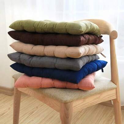 1pc Solid Color Thickened Anti-Slip Seat Cushion, Fabric Chair Pad For Home, Dorm, Student, Office, Long-Sitting