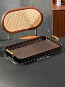 Walnut Wood Grain Tray, Thickened PET Rectangular Tray With Handles, Plastic Storage Tray, Suitable For Tea Cups, Water Cups, Snacks, Fruits, Dried Fruits, Candy Storage - Wood Grain - View 10