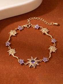 1pc Sunflower Bracelet, Sun Bracelet, Inlaid With Shiny Synthetic Zirconia, Suitable For Travel And Vacation Wear, Holiday Gift, Essential Fashion Item For Going Out - Bracelet - View 7