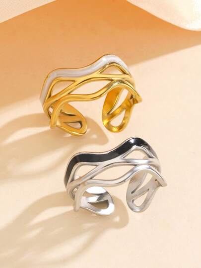 1pc Stainless Steel Line Drip Oil Open Ring. Suitable For Women's Daily Wear Or As A Gift.