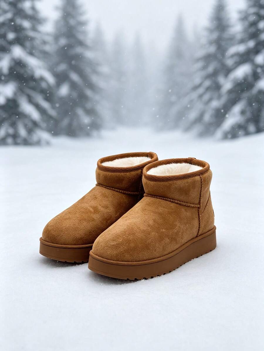 Women's EVA Thick Sole Thermal Lined Thickened Anti-Slip Design Flat Fashion Warm Enclosed Heel Casual Snow Boots Suitable For Autumn/Winter - Brown - View 1